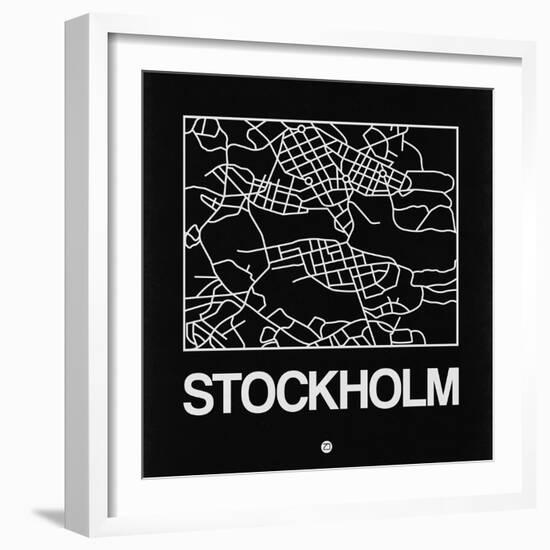 Black Map of Stockholm-NaxArt-Framed Art Print