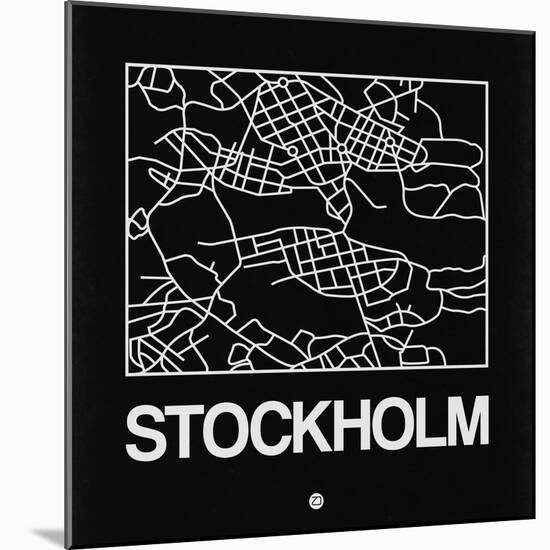 Black Map of Stockholm-NaxArt-Mounted Art Print