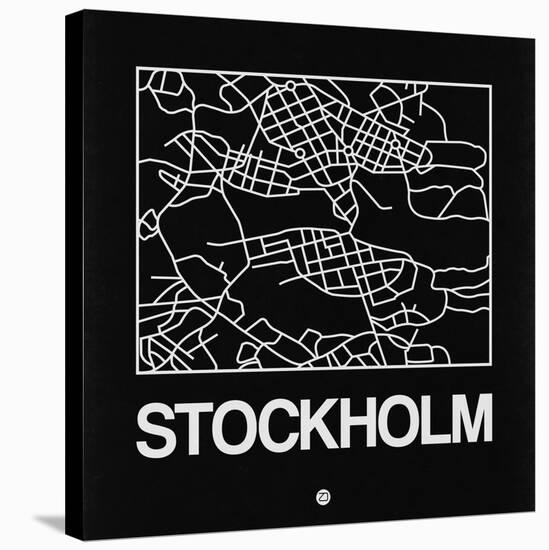 Black Map of Stockholm-NaxArt-Stretched Canvas