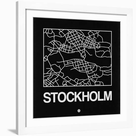 Black Map of Stockholm-NaxArt-Framed Art Print