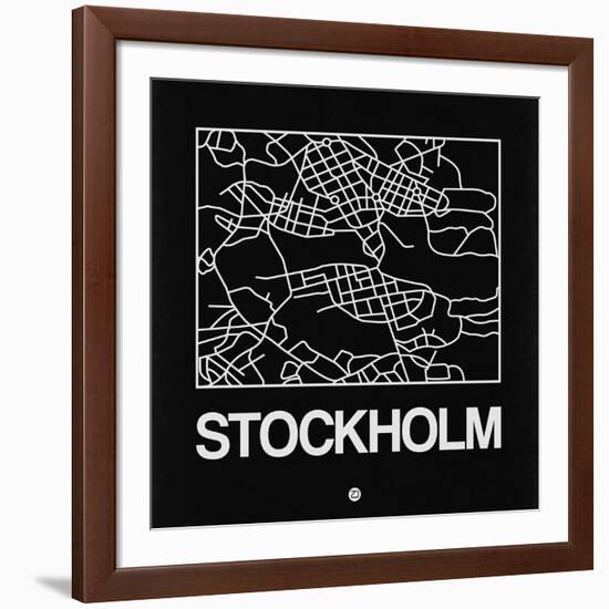 Black Map of Stockholm-NaxArt-Framed Art Print