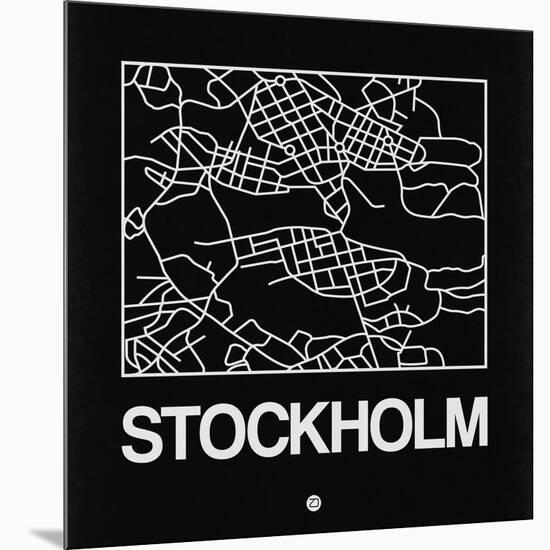 Black Map of Stockholm-NaxArt-Mounted Art Print