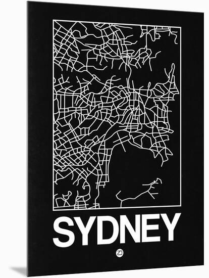 Black Map of Sydney-NaxArt-Mounted Art Print