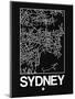 Black Map of Sydney-NaxArt-Mounted Art Print