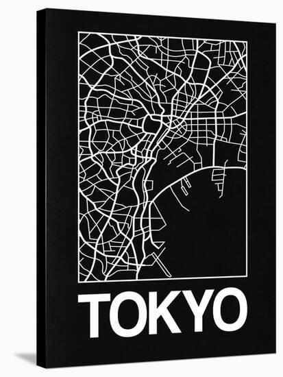 Black Map of Tokyo-NaxArt-Stretched Canvas