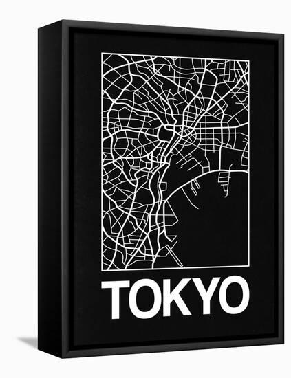 Black Map of Tokyo-NaxArt-Framed Stretched Canvas