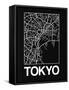 Black Map of Tokyo-NaxArt-Framed Stretched Canvas