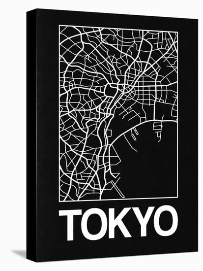 Black Map of Tokyo-NaxArt-Stretched Canvas