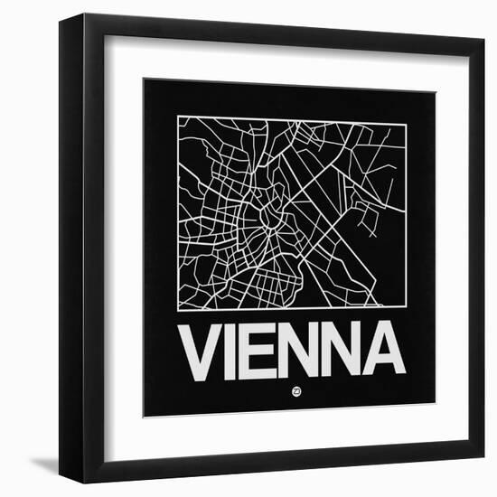 Black Map of Vienna-NaxArt-Framed Art Print