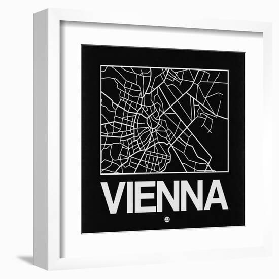 Black Map of Vienna-NaxArt-Framed Art Print