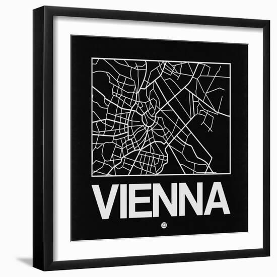 Black Map of Vienna-NaxArt-Framed Art Print