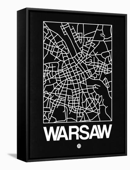 Black Map of Warsaw-NaxArt-Framed Stretched Canvas