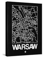 Black Map of Warsaw-NaxArt-Stretched Canvas