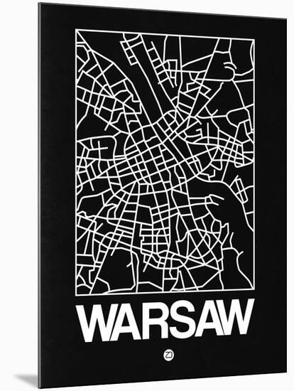 Black Map of Warsaw-NaxArt-Mounted Art Print