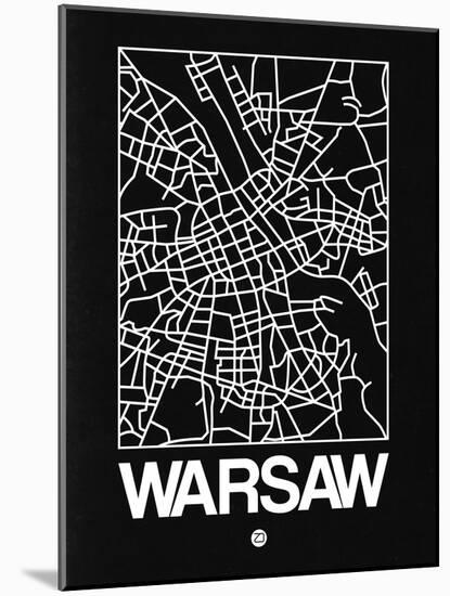 Black Map of Warsaw-NaxArt-Mounted Art Print