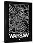 Black Map of Warsaw-NaxArt-Stretched Canvas