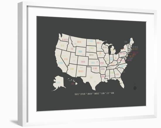 Black Map USA-Kindred Sol Collective-Framed Art Print