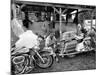 Black Motorcyclist of the Big Circle Motorcycle Association Sitting Between Harley Davidson Bikes-John Shearer-Mounted Photographic Print