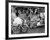 Black Motorcyclist of the Big Circle Motorcycle Association Sitting Between Harley Davidson Bikes-John Shearer-Framed Photographic Print