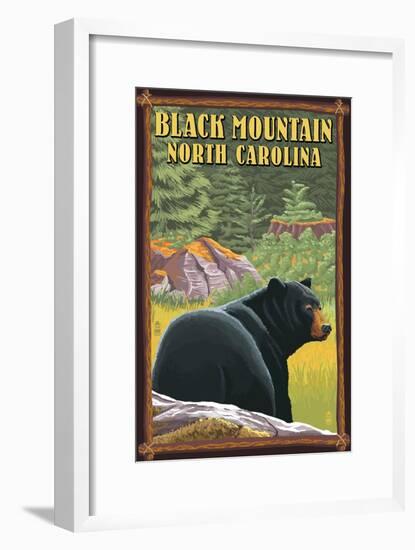 Black Mountain, North Carolina - Black Bear in Forest-Lantern Press-Framed Art Print