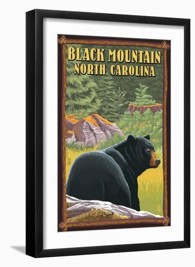 Black Mountain, North Carolina - Black Bear in Forest-Lantern Press-Framed Art Print