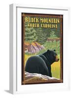 Black Mountain, North Carolina - Black Bear in Forest-Lantern Press-Framed Art Print