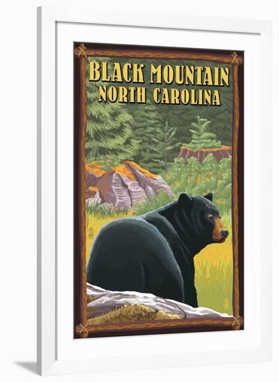 Black Mountain, North Carolina - Black Bear in Forest-Lantern Press-Framed Art Print