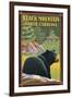 Black Mountain, North Carolina - Black Bear in Forest-Lantern Press-Framed Art Print