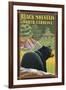 Black Mountain, North Carolina - Black Bear in Forest-Lantern Press-Framed Art Print