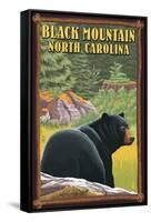 Black Mountain, North Carolina - Black Bear in Forest-Lantern Press-Framed Stretched Canvas