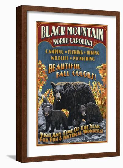 Black Mountain, North Carolina - Black Bears Vintage Sign-Lantern Press-Framed Art Print