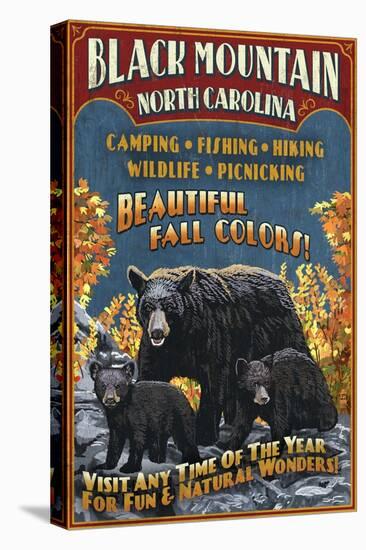 Black Mountain, North Carolina - Black Bears Vintage Sign-Lantern Press-Stretched Canvas