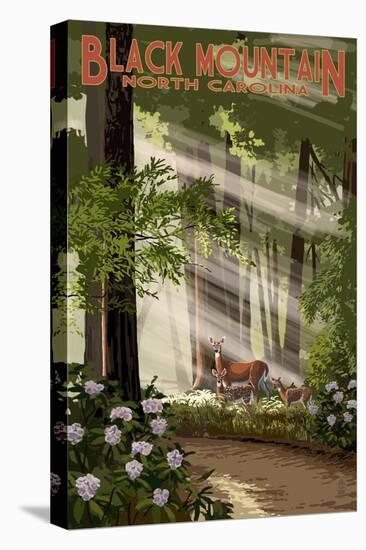 Black Mountain, North Carolina - Deer in Forest-Lantern Press-Stretched Canvas