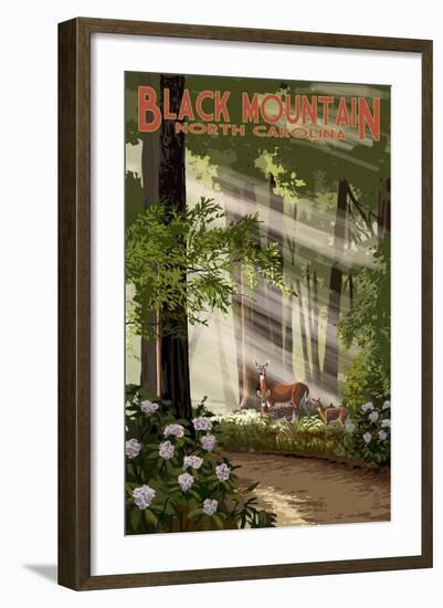 Black Mountain, North Carolina - Deer in Forest-Lantern Press-Framed Art Print