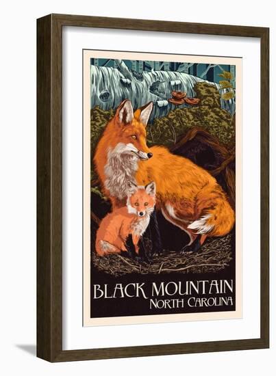 Black Mountain, North Carolina - Fox and Kit - Letterpress-Lantern Press-Framed Art Print