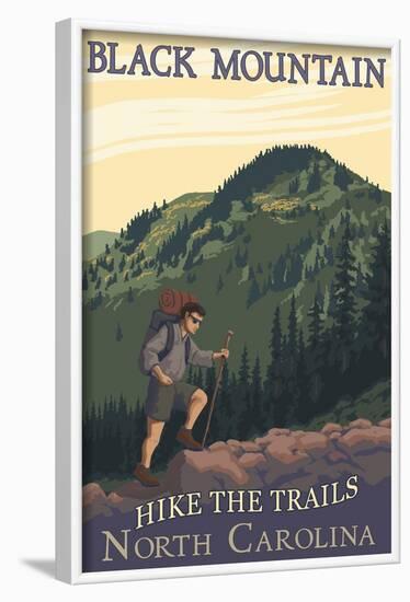 Black Mountain, North Carolina - Hike the Trails - Hiker and Mountain-Lantern Press-Framed Art Print