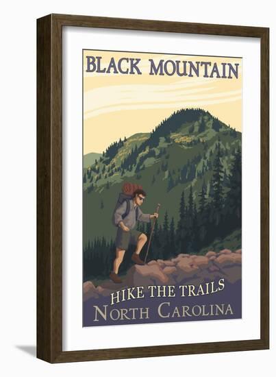 Black Mountain, North Carolina - Hike the Trails - Hiker and Mountain-Lantern Press-Framed Art Print