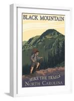 Black Mountain, North Carolina - Hike the Trails - Hiker and Mountain-Lantern Press-Framed Art Print