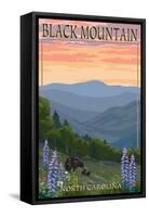 Black Mountain, North Carolina - Spring Flowers and Bear Family-Lantern Press-Framed Stretched Canvas