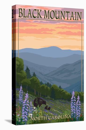 Black Mountain, North Carolina - Spring Flowers and Bear Family-Lantern Press-Stretched Canvas
