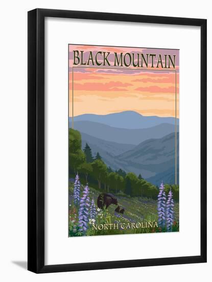 Black Mountain, North Carolina - Spring Flowers and Bear Family-Lantern Press-Framed Art Print