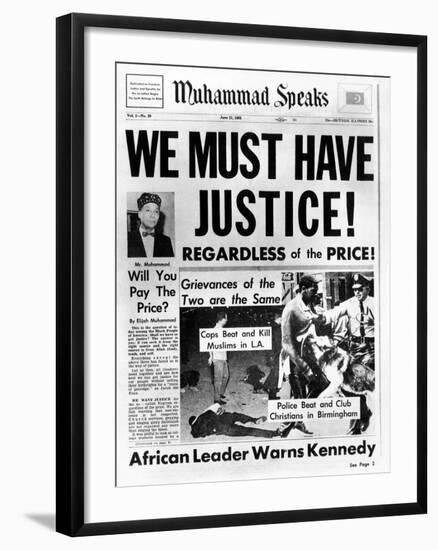 Black Muslim Newspaper, 'Muhammad Speaks', Emphasizes African Americans Abuse, Jun 21, 1963-null-Framed Photo