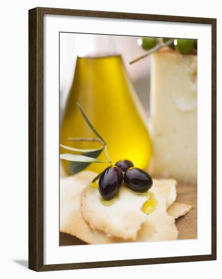 Black Olives, Crackers, Olive Oil and Parmesan-null-Framed Photographic Print