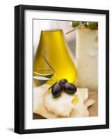 Black Olives, Crackers, Olive Oil and Parmesan-null-Framed Photographic Print