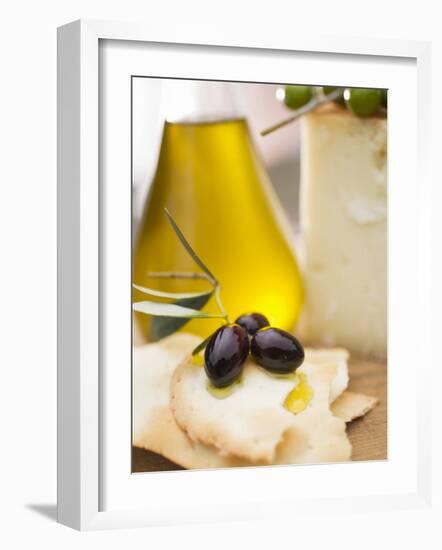 Black Olives, Crackers, Olive Oil and Parmesan-null-Framed Photographic Print