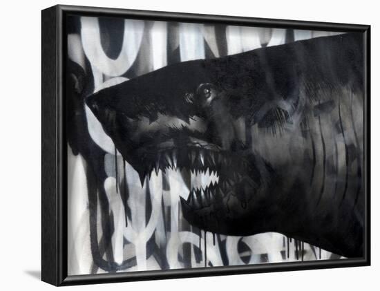 Black on Black Shark-Shark Toof-Framed Art Print