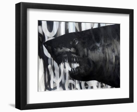 Black on Black Shark-Shark Toof-Framed Art Print