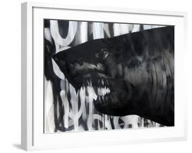 Black on Black Shark-Shark Toof-Framed Art Print