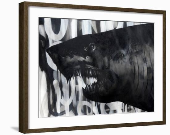 Black on Black Shark-Shark Toof-Framed Art Print