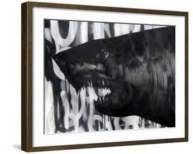 Black on Black Shark-Shark Toof-Framed Art Print